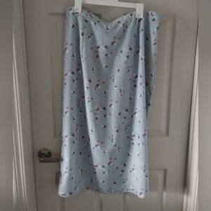 Kathie Lee Light Blue Maxi Skirt with Pink Floral Print Size 18W/20W